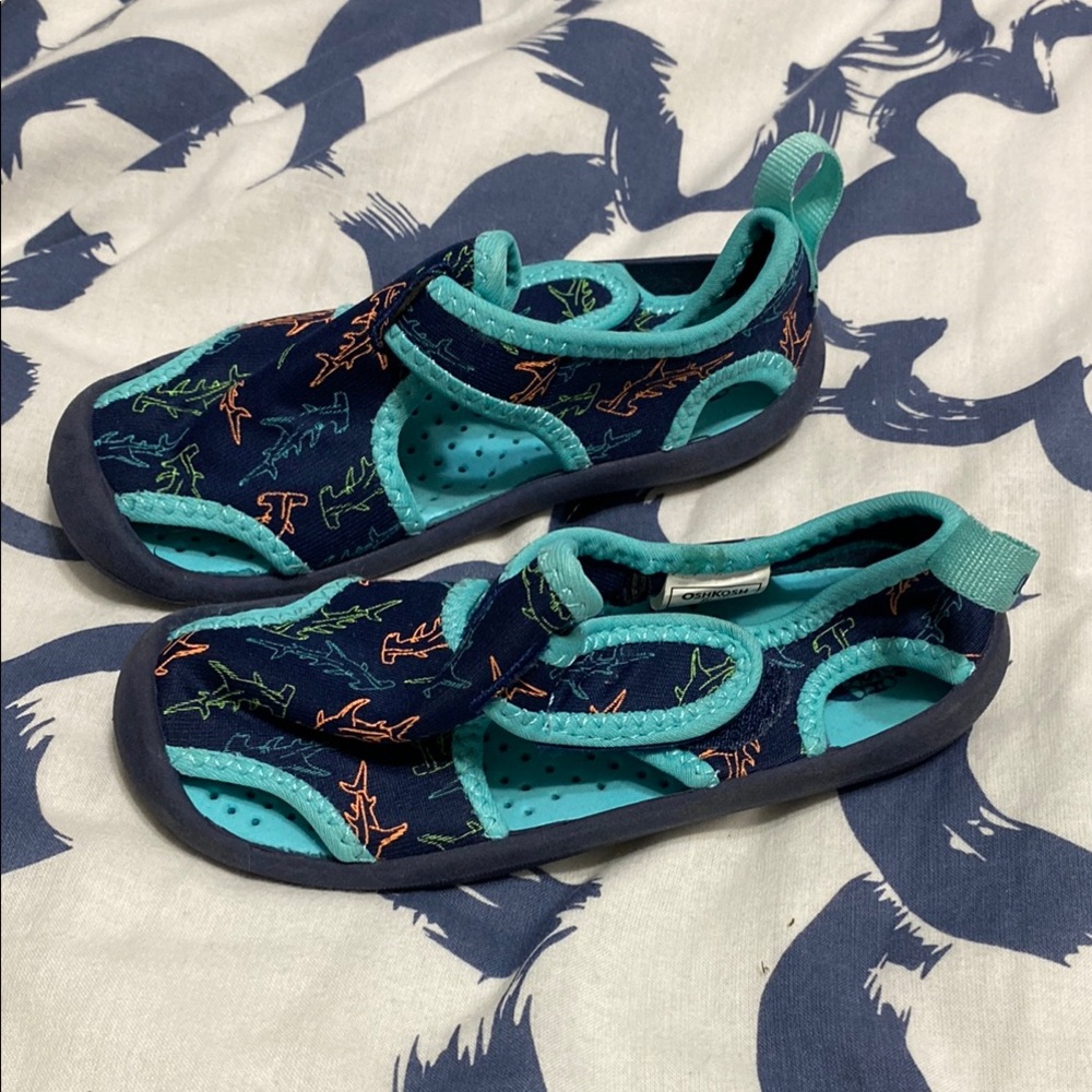Kids' Shark Print Aqua Shoes - Blue and Teal